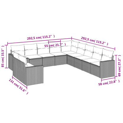 11-tlg. Garten-Sofagarnitur mit Kissen Grau Poly Rattan