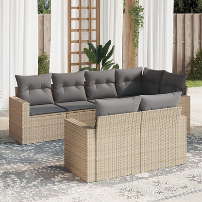 7-tlg. Garten-Sofagarnitur mit Kissen Beige Poly Rattan