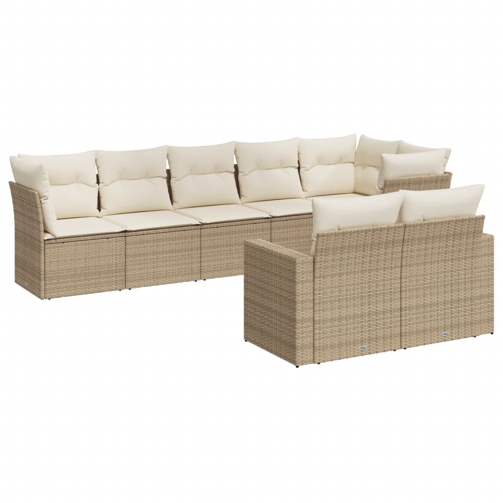 8-tlg. Garten-Sofagarnitur mit Kissen Beige Poly Rattan