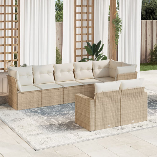 8-tlg. Garten-Sofagarnitur mit Kissen Beige Poly Rattan