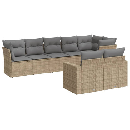 8-tlg. Garten-Sofagarnitur mit Kissen Beige Poly Rattan