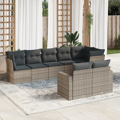 8-tlg. Garten-Sofagarnitur mit Kissen Grau Poly Rattan