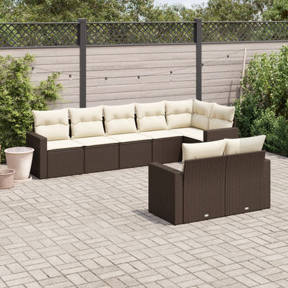 8-tlg. Garten-Sofagarnitur mit Kissen Braun Poly Rattan