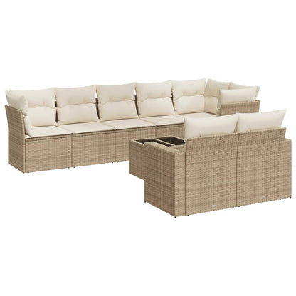 9-tlg. Garten-Sofagarnitur mit Kissen Beige Poly Rattan