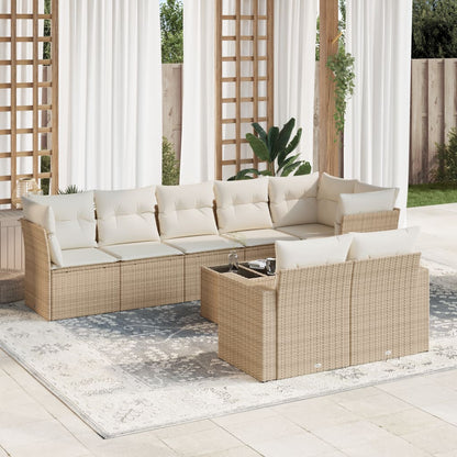 9-tlg. Garten-Sofagarnitur mit Kissen Beige Poly Rattan