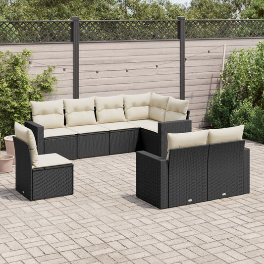 8-tlg. Garten-Sofagarnitur mit Kissen Schwarz Poly Rattan