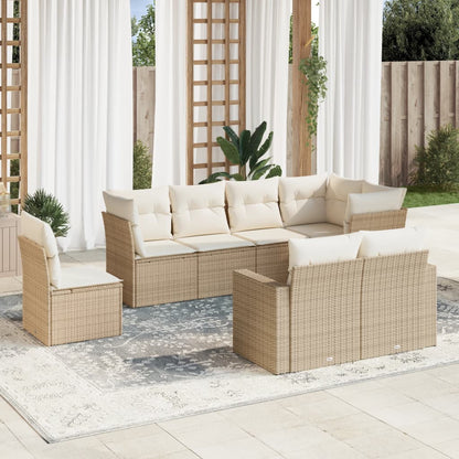 8-tlg. Garten-Sofagarnitur mit Kissen Beige Poly Rattan