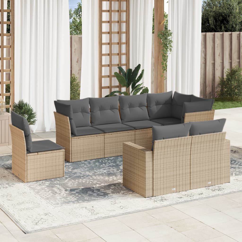 8-tlg. Garten-Sofagarnitur mit Kissen Beige Poly Rattan