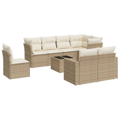 9-tlg. Garten-Sofagarnitur mit Kissen Beige Poly Rattan