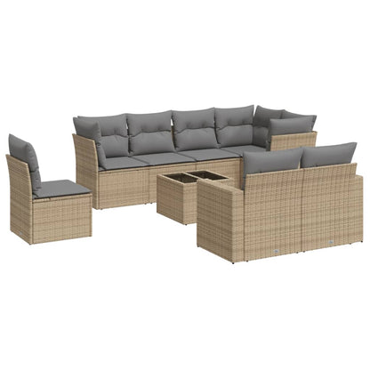 9-tlg. Garten-Sofagarnitur mit Kissen Beige Poly Rattan