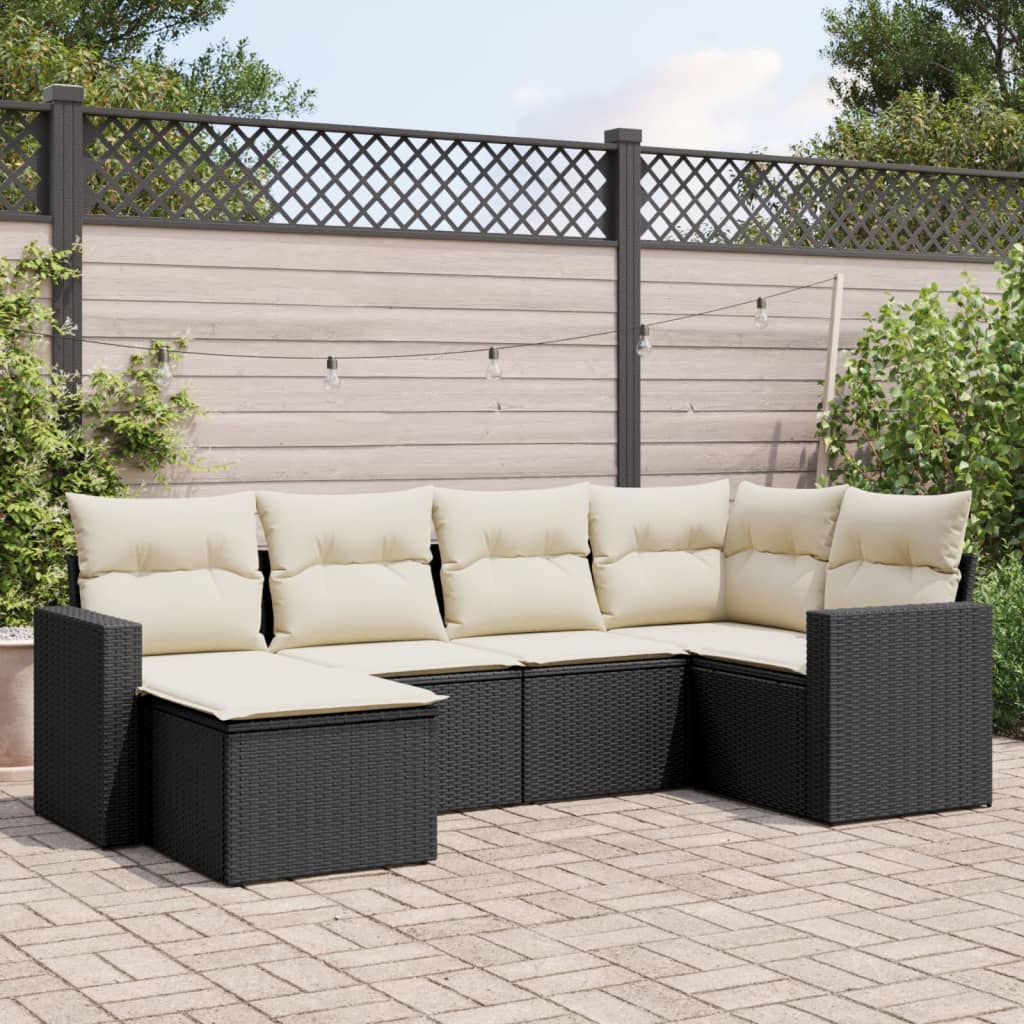 6-tlg. Garten-Sofagarnitur mit Kissen Schwarz Poly Rattan