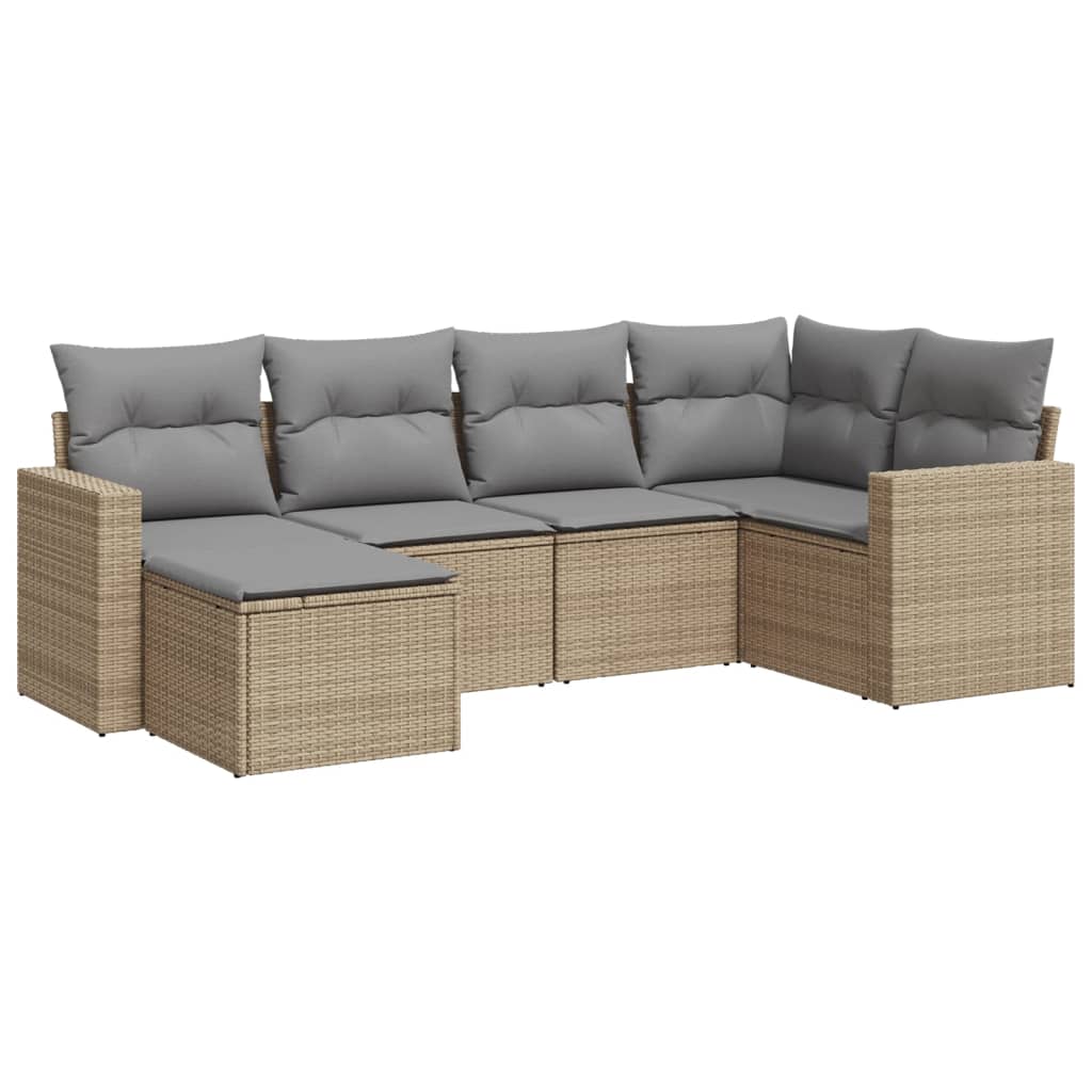 6-tlg. Garten-Sofagarnitur mit Kissen Beige Poly Rattan