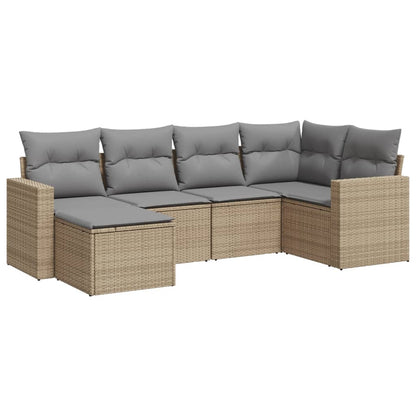 6-tlg. Garten-Sofagarnitur mit Kissen Beige Poly Rattan