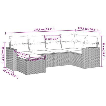 6-tlg. Garten-Sofagarnitur mit Kissen Braun Poly Rattan