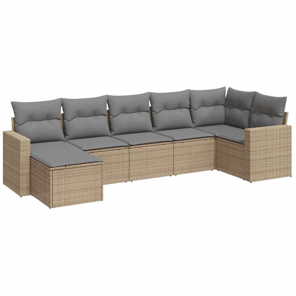 7-tlg. Garten-Sofagarnitur mit Kissen Beige Poly Rattan