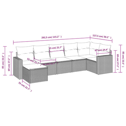 7-tlg. Garten-Sofagarnitur mit Kissen Grau Poly Rattan