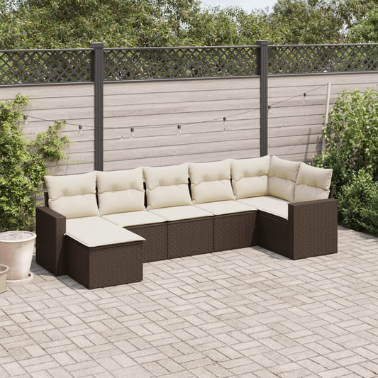 7-tlg. Garten-Sofagarnitur mit Kissen Braun Poly Rattan