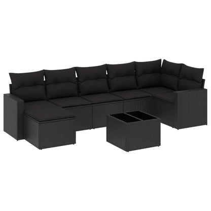 8-tlg. Garten-Sofagarnitur mit Kissen Schwarz Poly Rattan