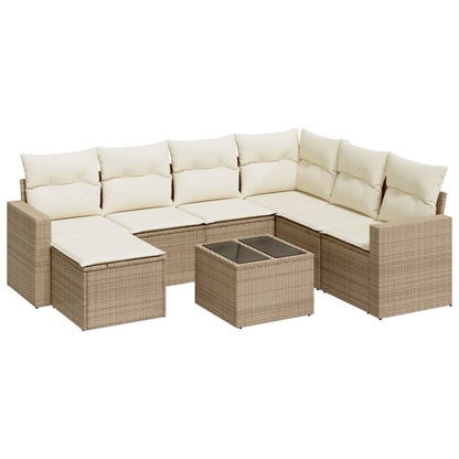 8-tlg. Garten-Sofagarnitur mit Kissen Beige Poly Rattan