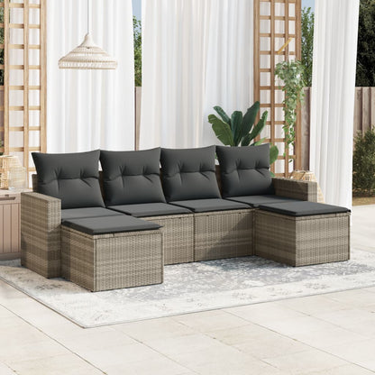 6-tlg. Garten-Sofagarnitur mit Kissen Hellgrau Poly Rattan