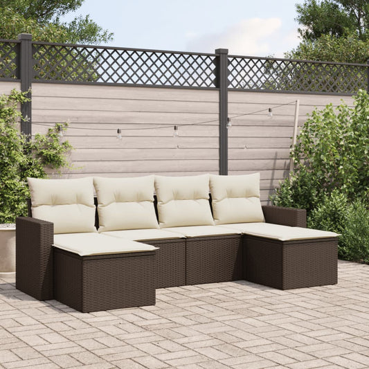 6-tlg. Garten-Sofagarnitur mit Kissen Braun Poly Rattan