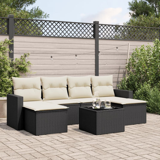 7-tlg. Garten-Sofagarnitur mit Kissen Schwarz Poly Rattan