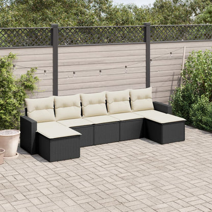 7-tlg. Garten-Sofagarnitur mit Kissen Schwarz Poly Rattan