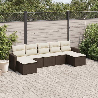 7-tlg. Garten-Sofagarnitur mit Kissen Braun Poly Rattan