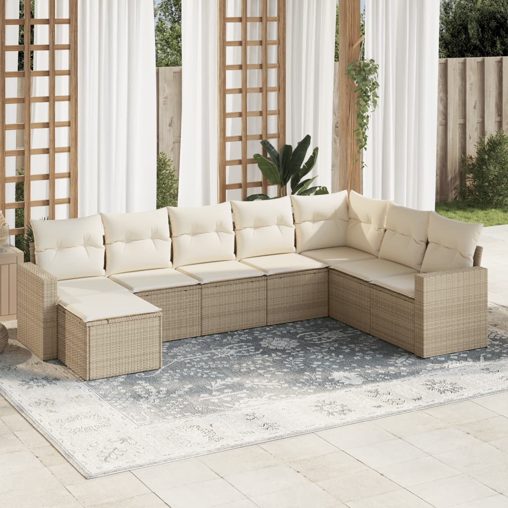 8-tlg. Garten-Sofagarnitur mit Kissen Beige Poly Rattan