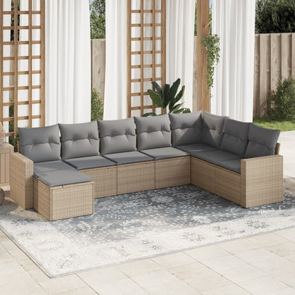 8-tlg. Garten-Sofagarnitur mit Kissen Beige Poly Rattan