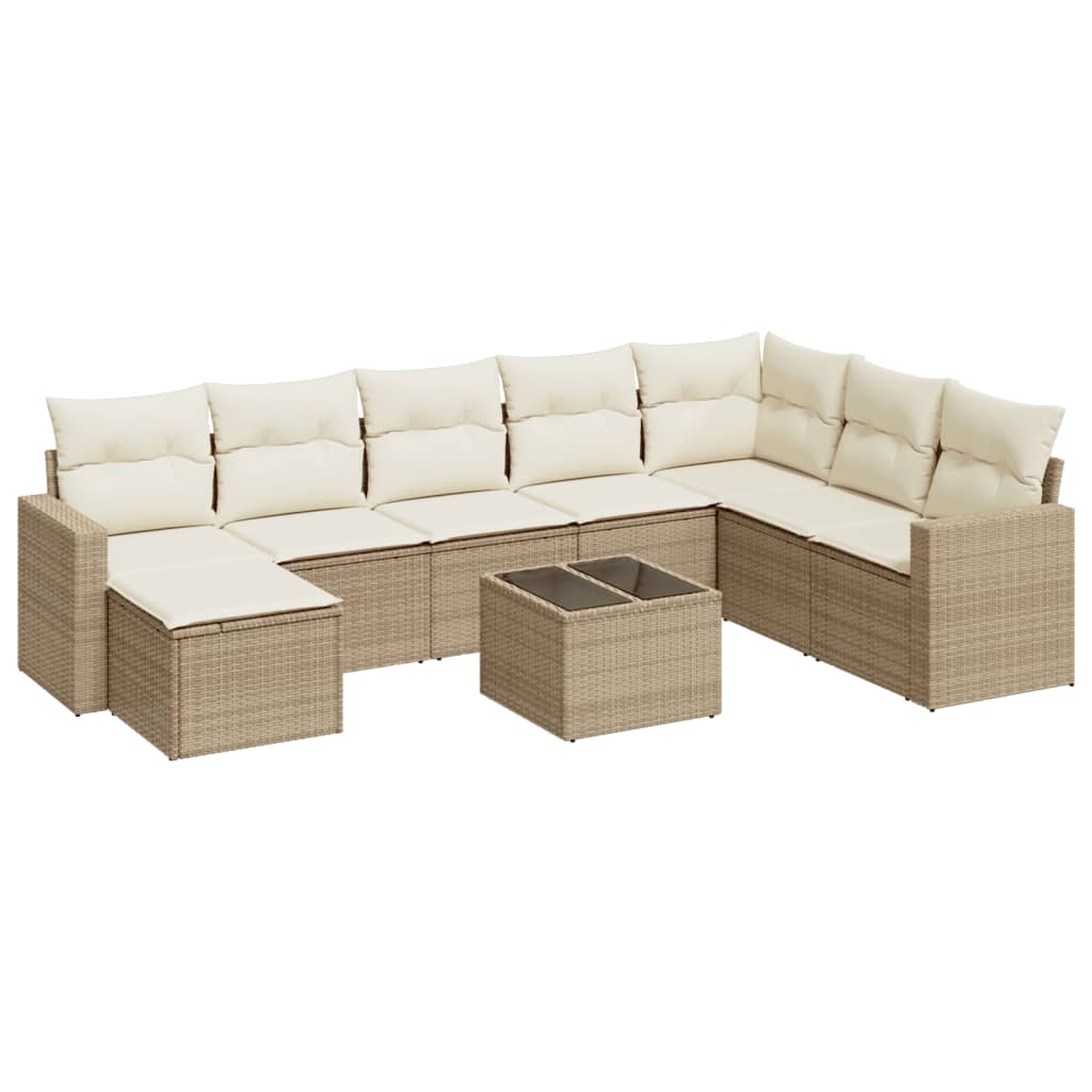 9-tlg. Garten-Sofagarnitur mit Kissen Beige Poly Rattan