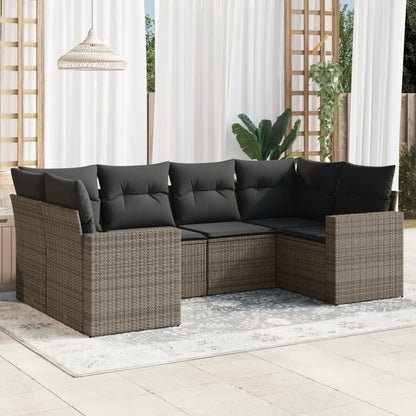 6-tlg. Garten-Sofagarnitur mit Kissen Grau Poly Rattan