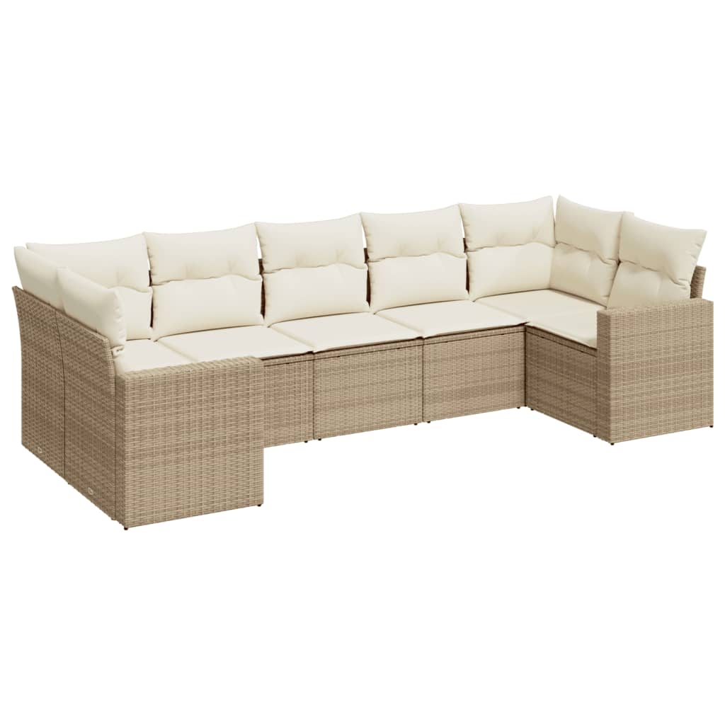 7-tlg. Garten-Sofagarnitur mit Kissen Beige Poly Rattan