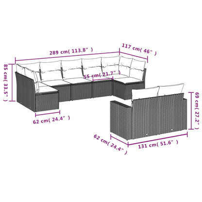 9-tlg. Garten-Sofagarnitur mit Kissen Schwarz Poly Rattan