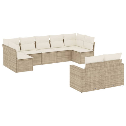 9-tlg. Garten-Sofagarnitur mit Kissen Beige Poly Rattan