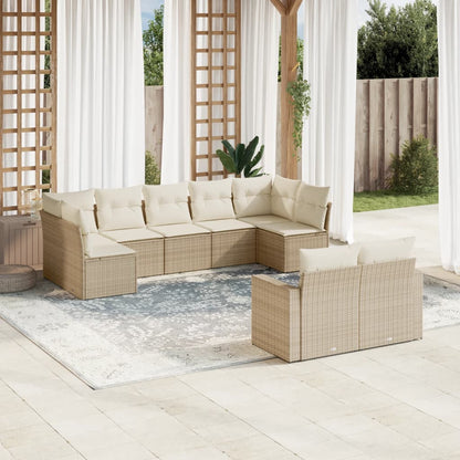 9-tlg. Garten-Sofagarnitur mit Kissen Beige Poly Rattan