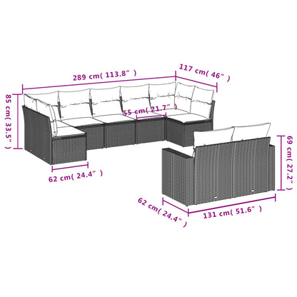 9-tlg. Garten-Sofagarnitur mit Kissen Braun Poly Rattan