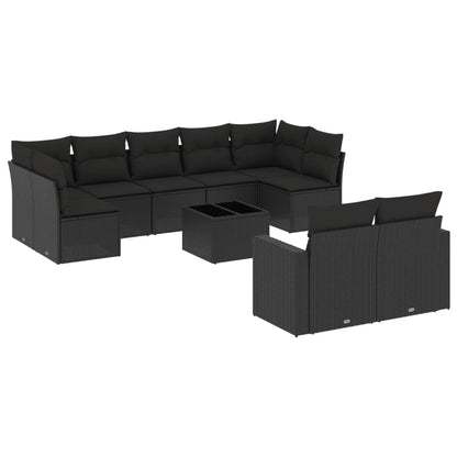 10-tlg. Garten-Sofagarnitur mit Kissen Schwarz Poly Rattan