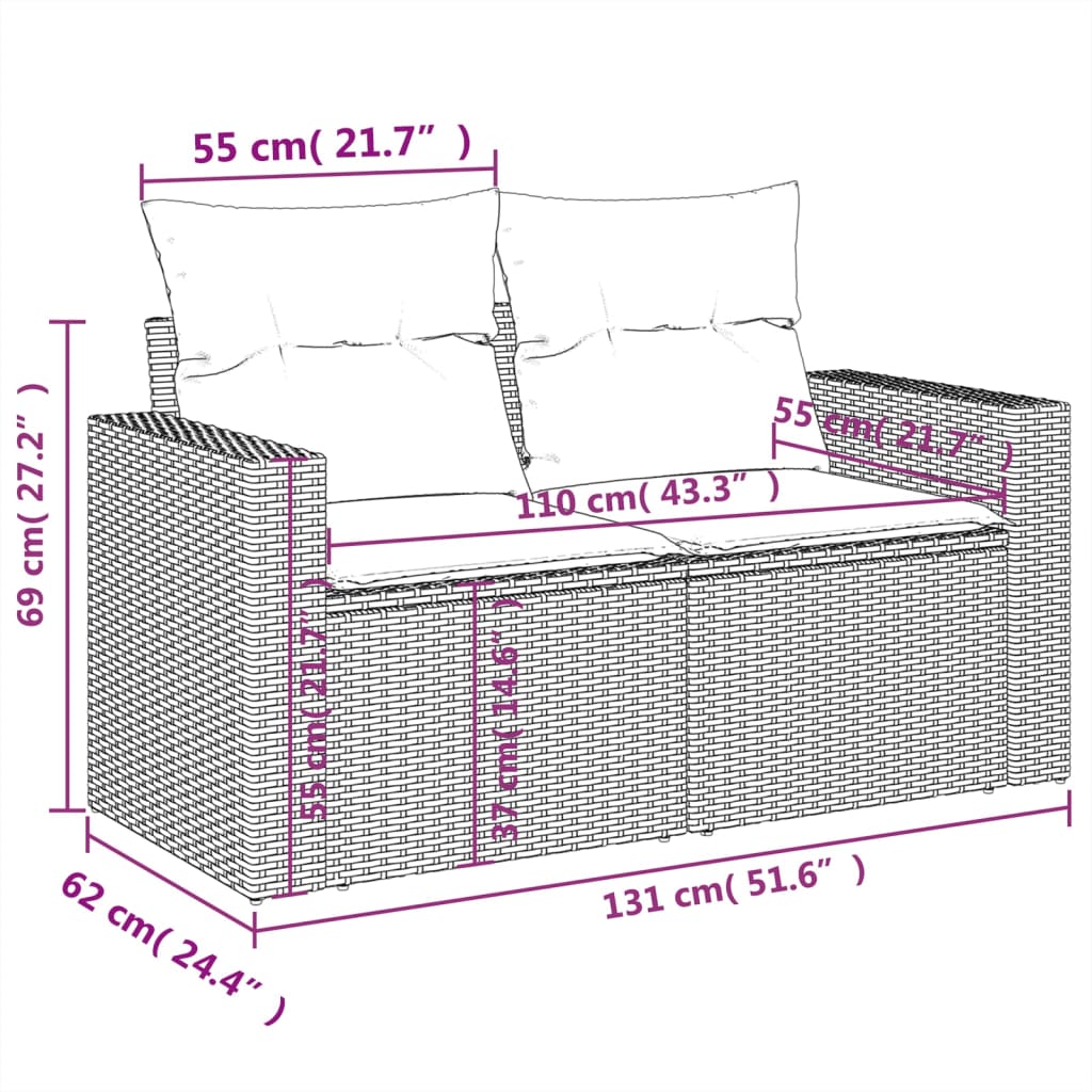 9-tlg. Garten-Sofagarnitur mit Kissen Beige Poly Rattan