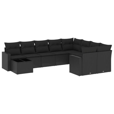 10-tlg. Garten-Sofagarnitur mit Kissen Schwarz Poly Rattan