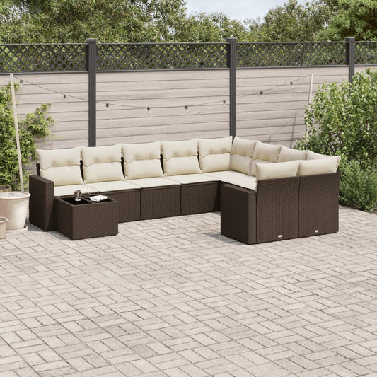 10-tlg. Garten-Sofagarnitur mit Kissen Braun Poly Rattan