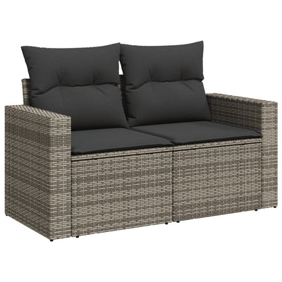 10-tlg. Garten-Sofagarnitur mit Kissen Hellgrau Poly Rattan