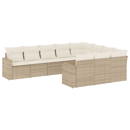 10-tlg. Garten-Sofagarnitur mit Kissen Beige Poly Rattan