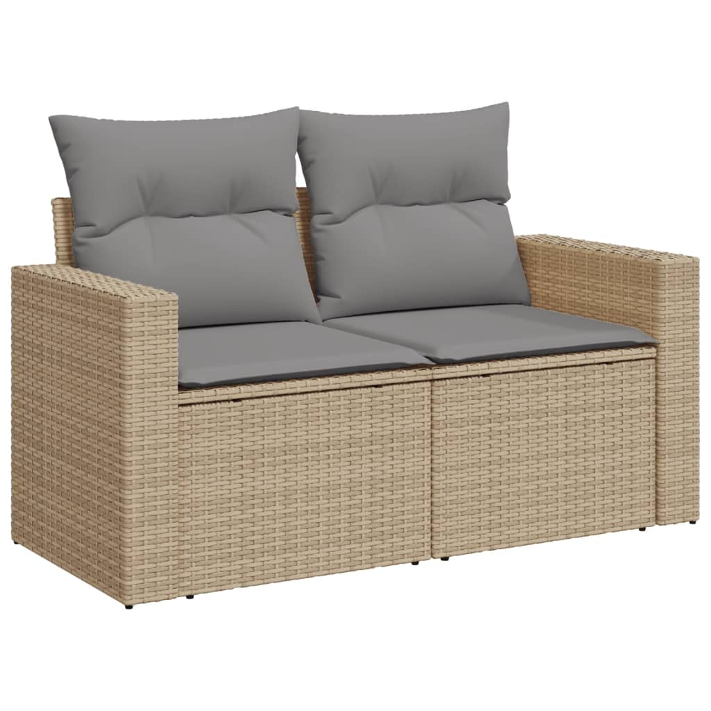 11-tlg. Garten-Sofagarnitur mit Kissen Beige Poly Rattan