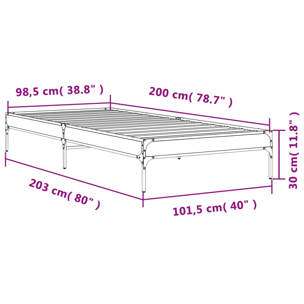 Bettgestell Grau Sonoma 100x200 cm Holzwerkstoff und Metall