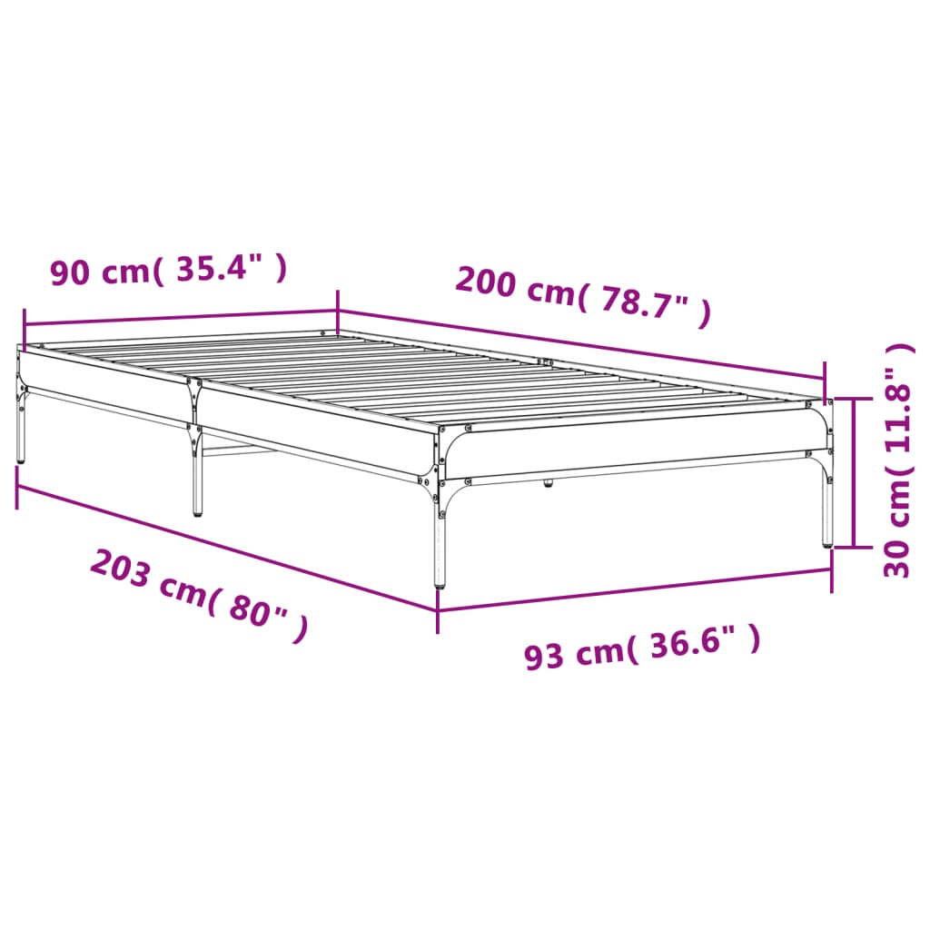 Bettgestell Schwarz 90x200 cm Holzwerkstoff und Metall