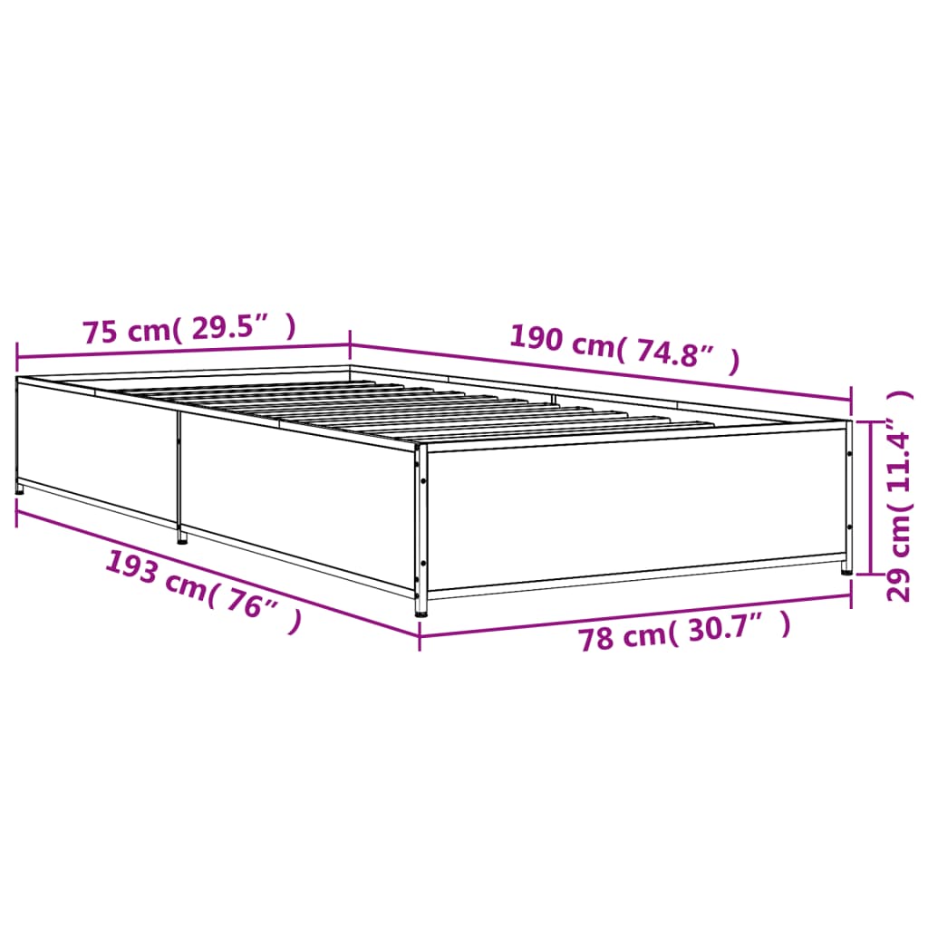 Bettgestell Sonoma-Eiche 75x190 cm Holzwerkstoff und Metall