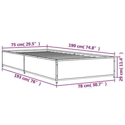 Bettgestell Räuchereiche 75x190 cm Holzwerkstoff und Metall