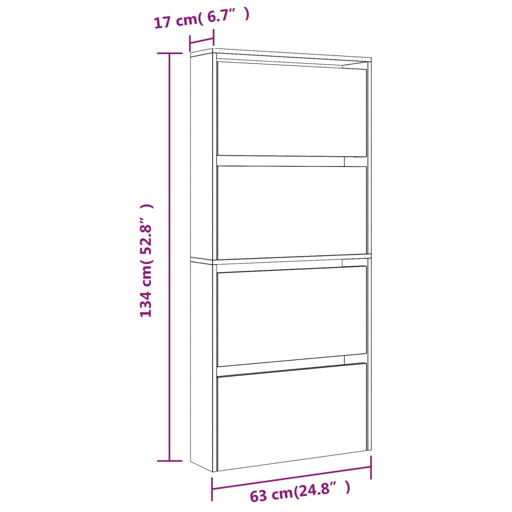 Schuhschrank mit Spiegel 4 Fächer Grau Sonoma 63x17x134 cm