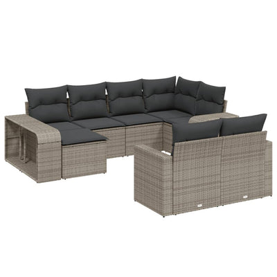 10-tlg. Garten-Sofagarnitur mit Kissen Grau Poly Rattan